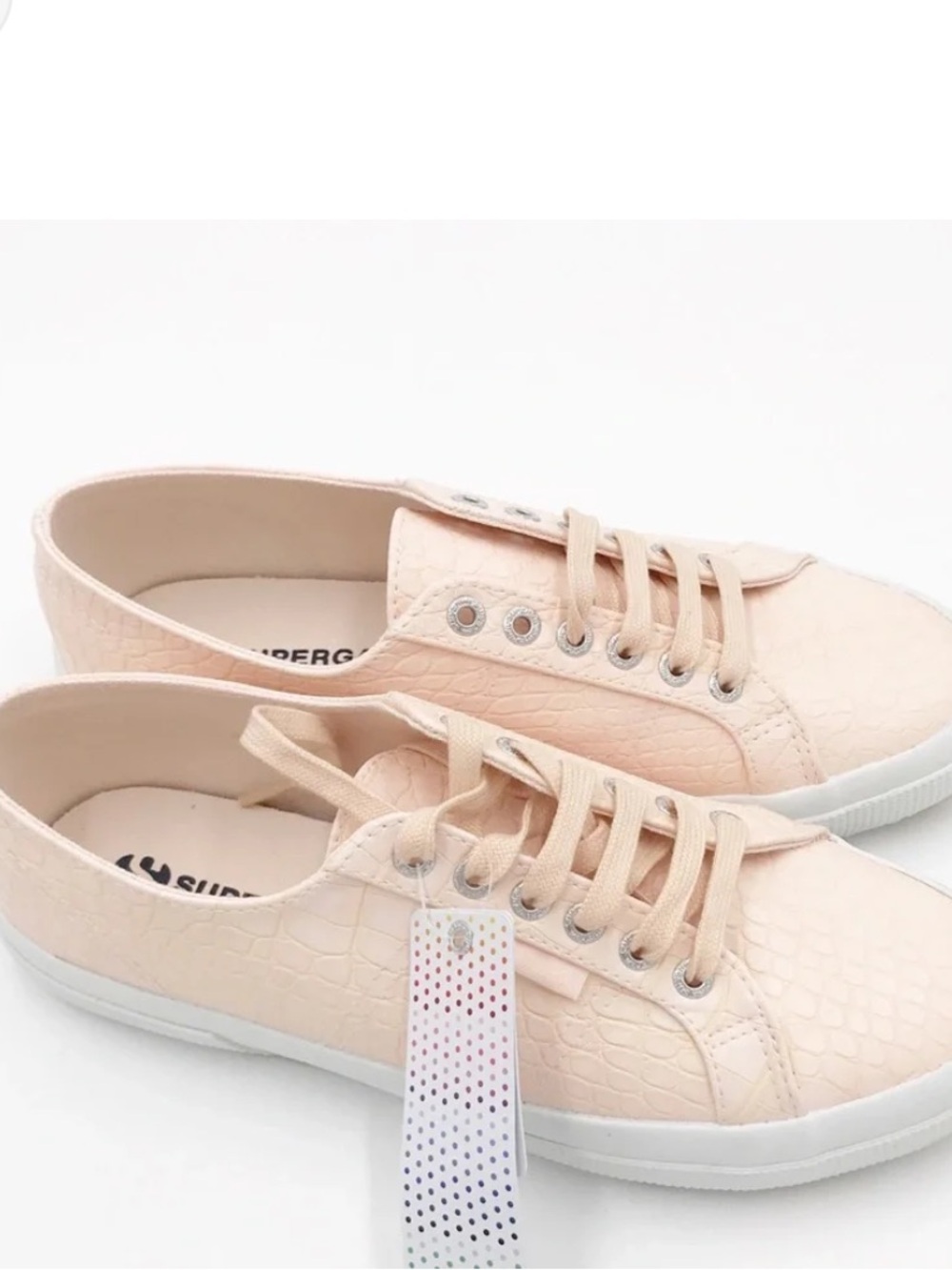 Superga Pink Crocodile Lace Up Sneakers Size 8